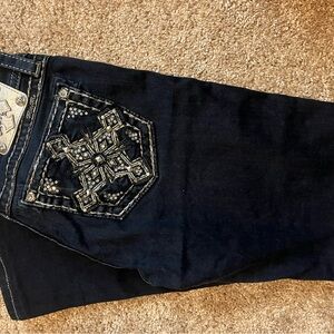 Miss Me Dark Blue Skinny Jeans with Embellished Pocket